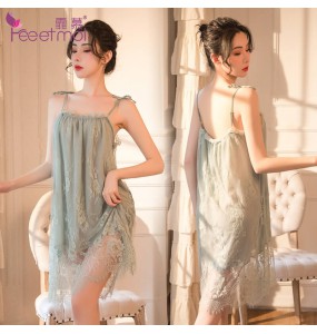 FEE ET MOI Sexy Lace Suspenders Dress (Green)